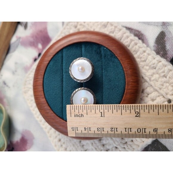 Sterling Silver Pearl Cufflinks Vintage Mother-of-Pearl 925 Men’s Formal Gift - Picture 5 of 5